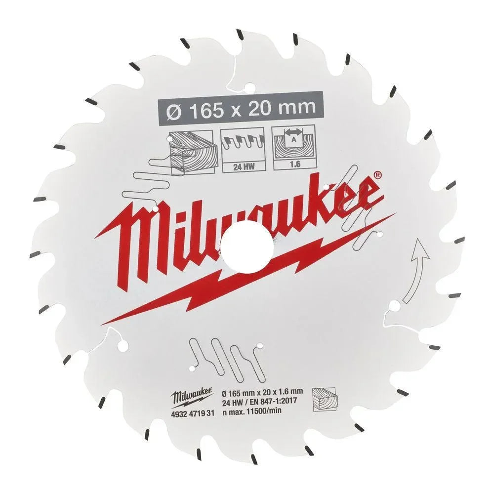 Milwaukee pyörösahanterä puulle W165/20/24T - Puutarhakone