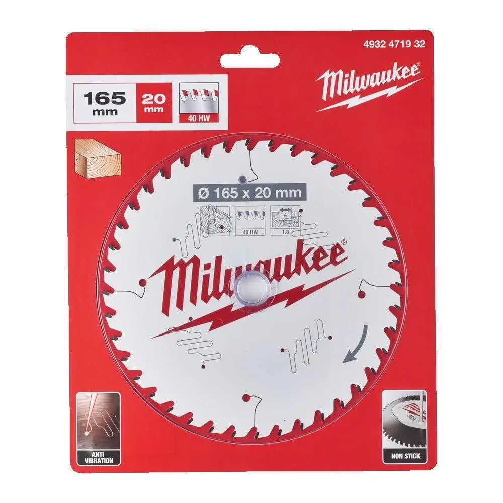 Milwaukee pyörösahanterä puulle W165/20/40T - Puutarhakone